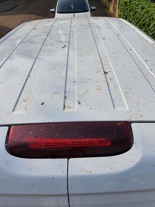troep op dak van auto