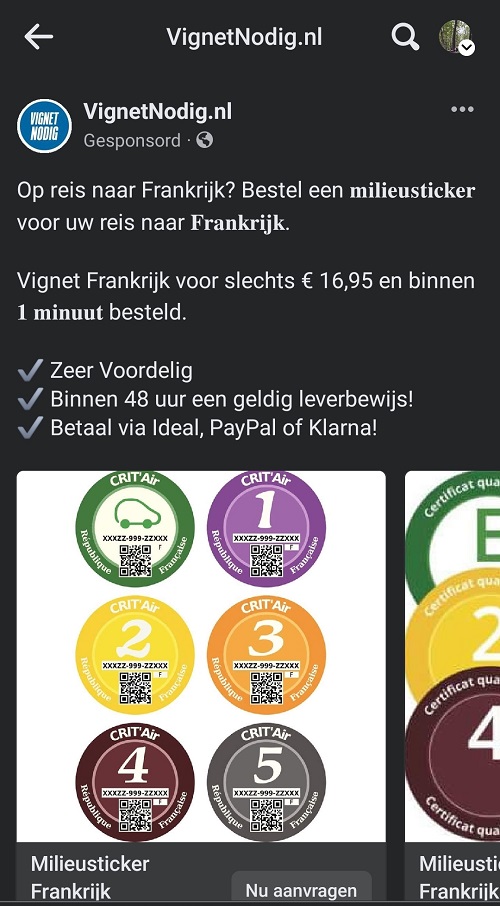 oplichting franse milieusticker