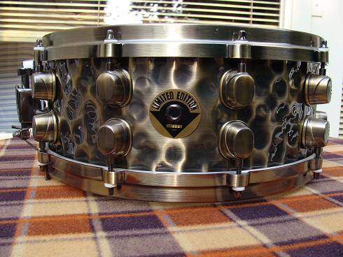 black panther snaredrum, limited edition in hand hammered brass