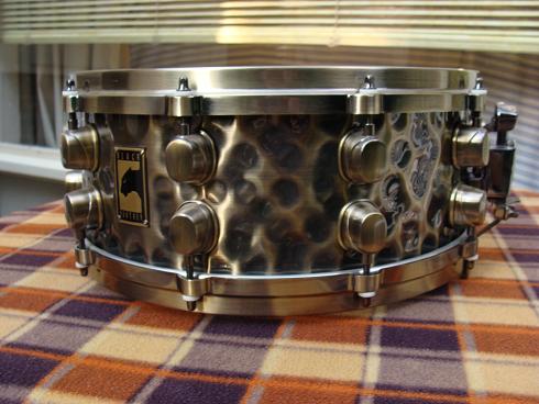 black panther snaredrum, limited edition in hand hammered brass