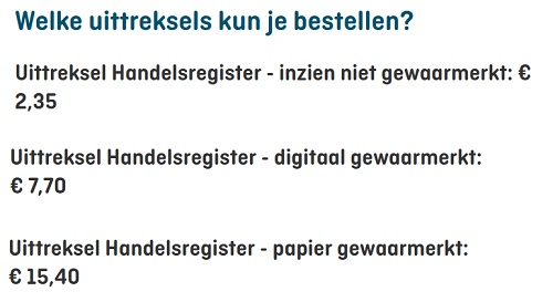 prijzen uittreksel handelsregister kvk