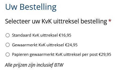 prijzen uittreksel handelsregister van nep pagina